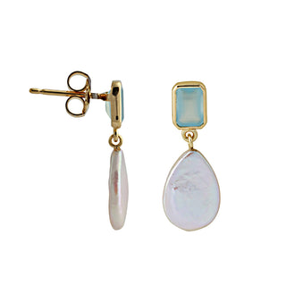 Ohrstecker mit Aqua Chalcedon und Süsswasser Zuchtperle