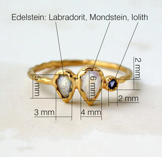 Ring mit Mondstein, Labradorit und Iolith