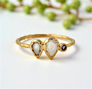 Ring mit Mondstein, Labradorit und Iolith