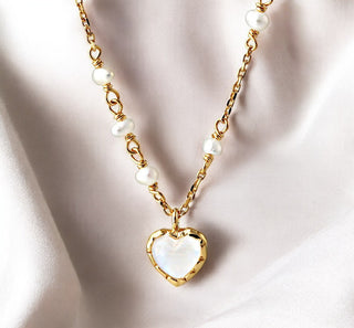 Collier mit Mondstein und Süßwasser-Zuchtperlen