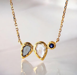 Collier mit Mondstein, Labradorit und Iolith