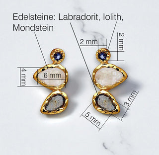 Ohrstecker mit Mondstein, Labradorit und Iolith