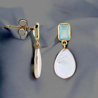Ohrstecker mit Aqua Chalcedon und Süsswasser Zuchtperle