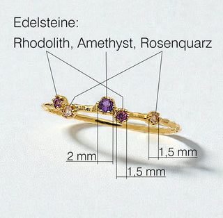 Ring "Streuung der Sterne" mit Amethyst, Rhodolith, Rosenquarz