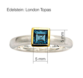 Ring "Quadrat" mit echtem Topas "London Blue"