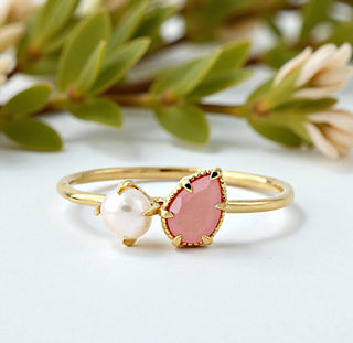 Ring "Duett Perle & Rosenquartz"