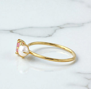 Ring "Duett Perle & Rosenquartz"