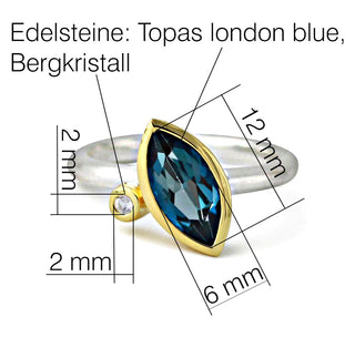Ring vergoldet mit London Topas und Bergkristall