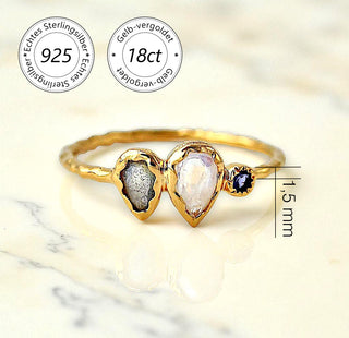 Ring mit Mondstein, Labradorit und Iolith